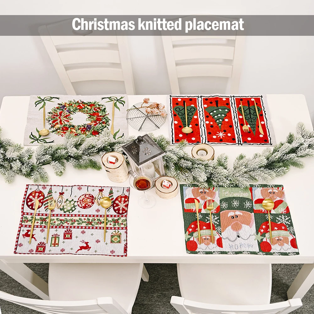 

Christmas Knitted Placemats Festive Dinner Rectangle Table Mats Home Accessories Kitchen Coffee Tea Party Decorations