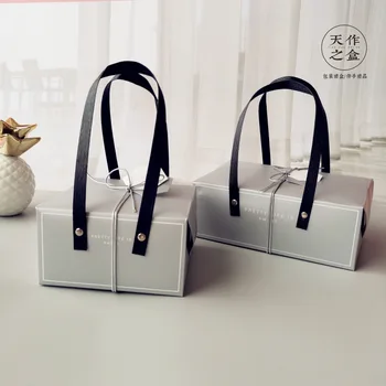 

Silver Grey Macaron Tote Box 4pcs/6pcs Biscuit snack box wedding gift box Candy Gift Box Cake Bags with Handles 10pcs