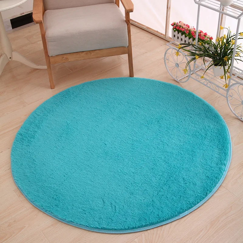 120 x 120cm Round Plush Carpet Soft Living Room Bedroom Rug Floor Mat Home Decor Short-haired Silky Plush Carpets Warm Mats - Цвет: blue