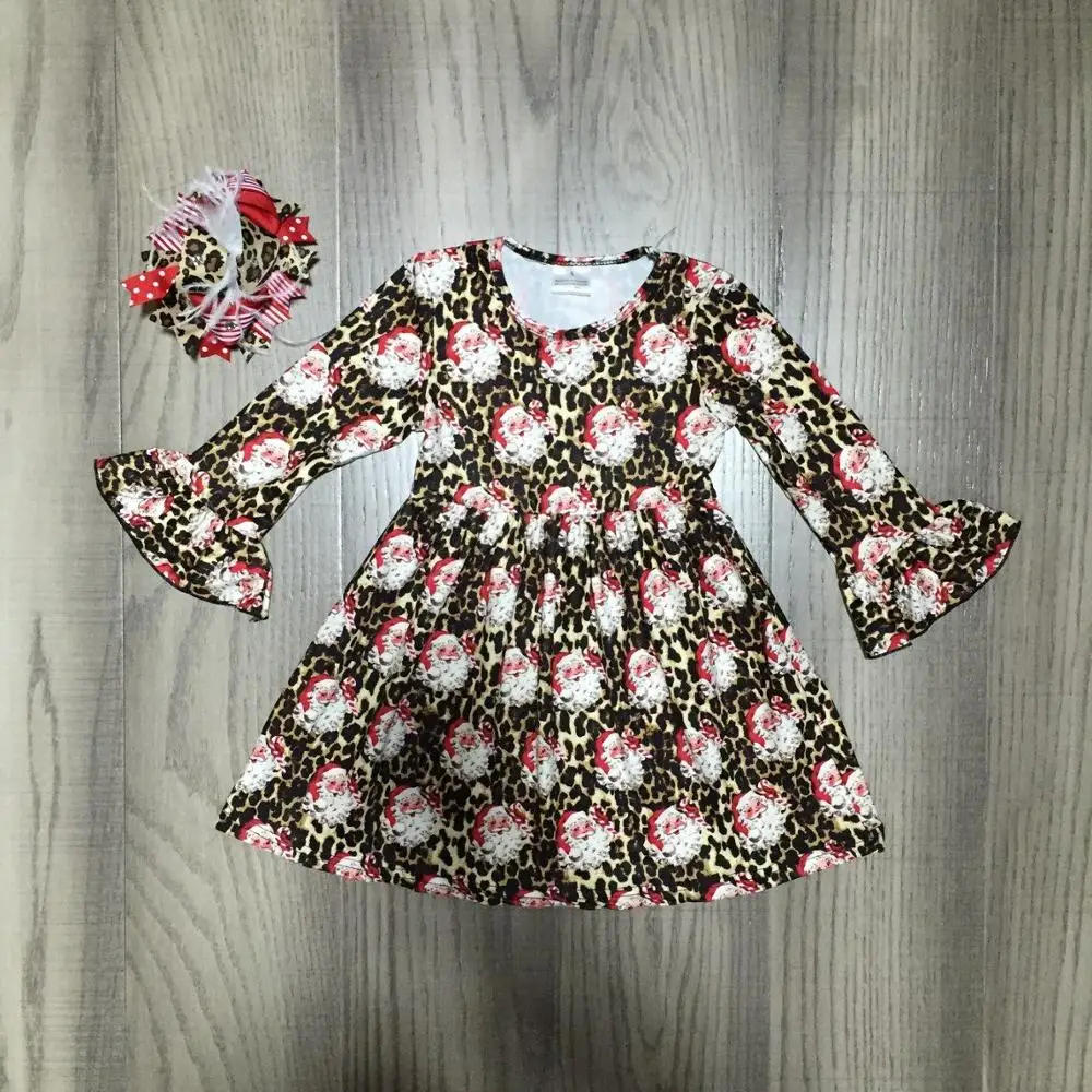 Рождественское платье для маленьких девочек, платье Санта-Клауса для девочек, детское леопардовое платье с бантом для девочек