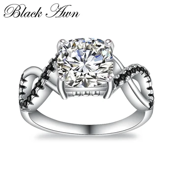 

BLACK AWN 925 Sterling Silver Jewelry Square Wedding Rings for Women Silver 925 Jewelry C397