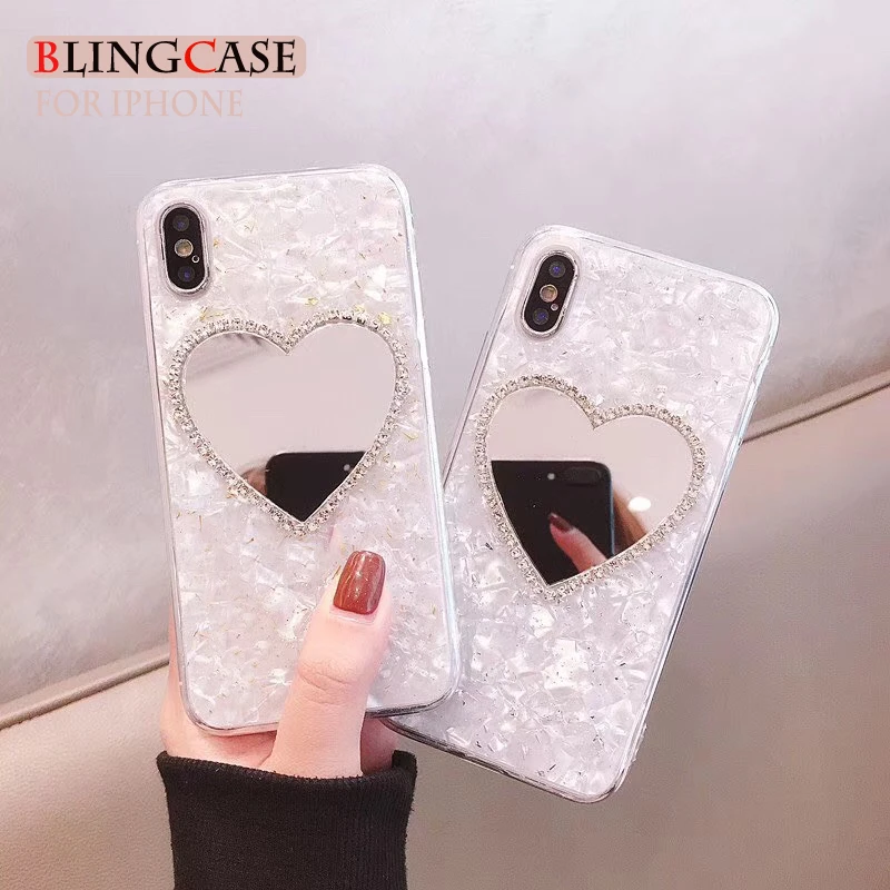 

Phone case For iPhone X XS 6 6s 7 8 Plus Diamond Love Mirror Cover Shell Pattern TPU Soft cases