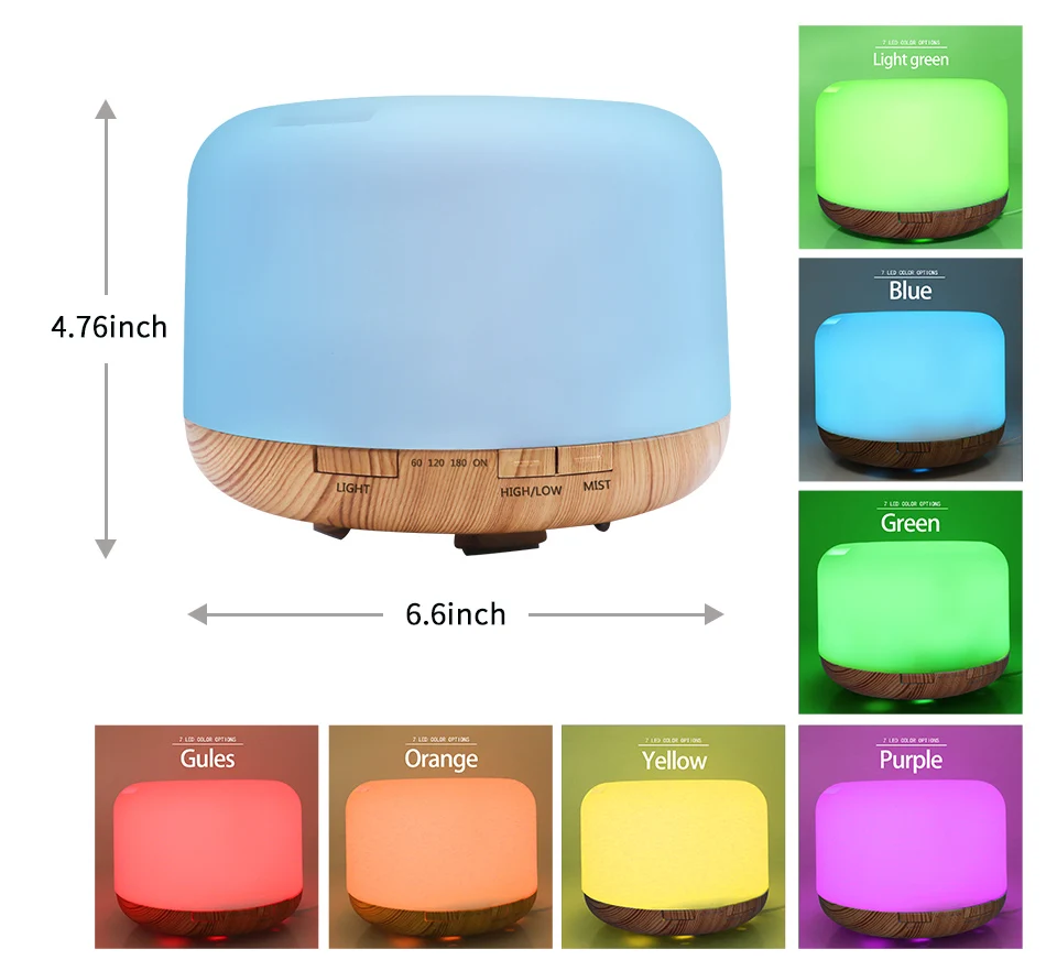 FUNHO 500ml Ultrasonic Air Humidifier led light wood grain Aroma Essential Oil Diffuser aromatherapy mist maker Remote Control