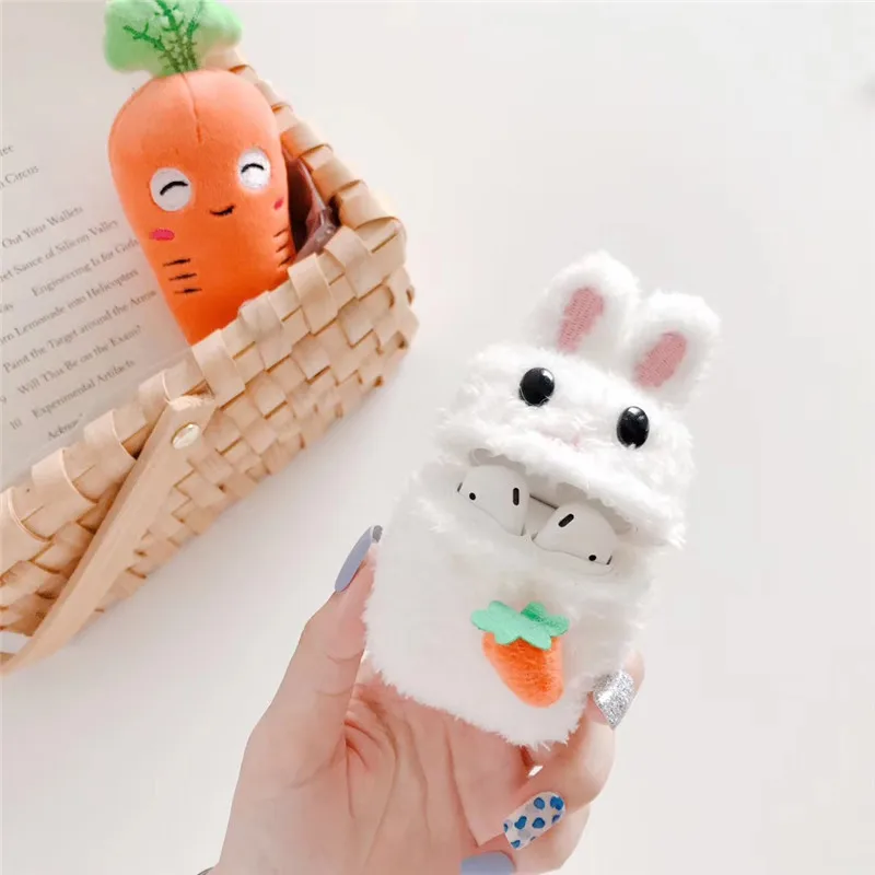 

3D Cute Knitted Plush Rabbit Carrot Earphone Case For Airpods Case Cartoon Sheep Cover For Airpods 1 2 Case Earbuds Accessories