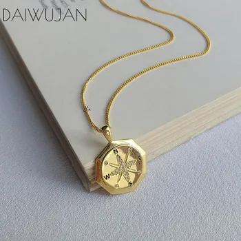 

DAIWUJAN Original 925 Sterling Sliver Micro Zircon Compass Pendant Necklaces Gold Octagon Charm Necklace For Women Jewelry 2019