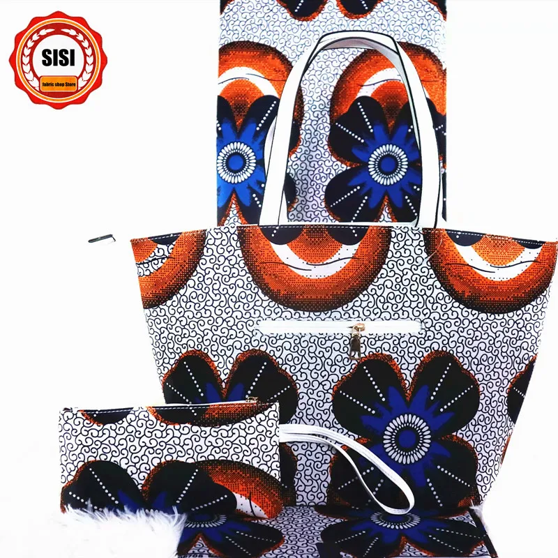 SISI элегантная женская африканская парафинированная ткань хлопок восковые принты ткань с двумя восковыми сумочками для посещения модные вечерние