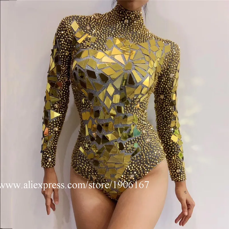 gold mirror Костюмы для бальных танцев, цвета: золотистый, серебристый, зеркальные, сексуальное платье для женщин, DJ DS, для шоу на сцене, одежда для бара, вечерние костюмы для выступлений, KTV - Цвет: gold mirror