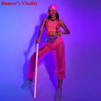 

Women Mesh Hip Hop Dance T-shirts and Pants for Women and Girl, Party and Dance Performance Suit, Adult Jazz Dance Clothes 2020