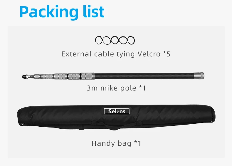 Selens Handheld Microphone Boom Arm Carbon Fiber Pole Arm Extendable 5 Section F