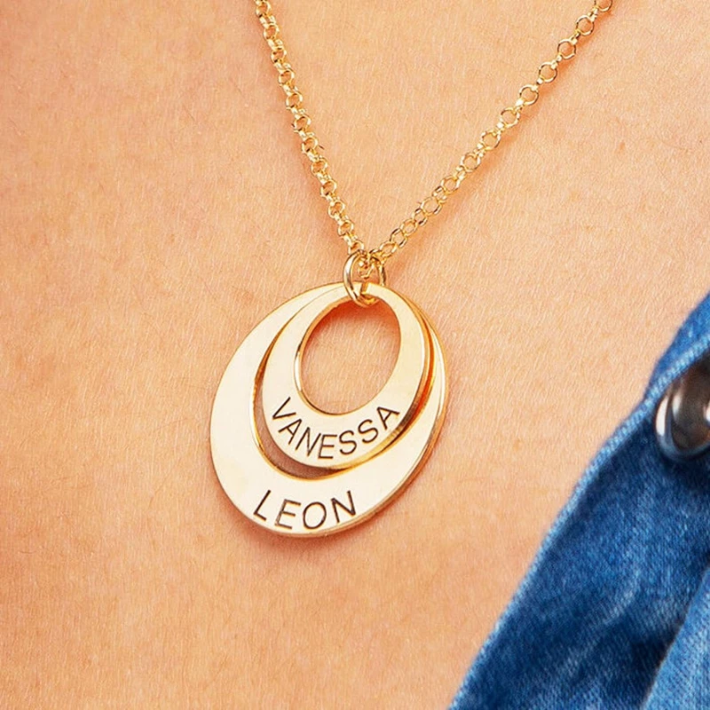 

Personalized Engrave 3 Names Round Pendant Necklace Gold Silver Color Customized Family Gifts for Woman Monther's Days Gift