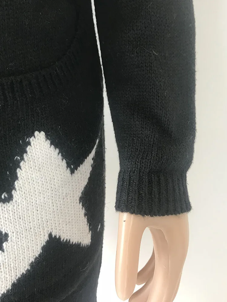 Knitting Unlined Upper Garment Long Fund Will Pocket Five-pointed Star Even Hat Sweater Cardigan
