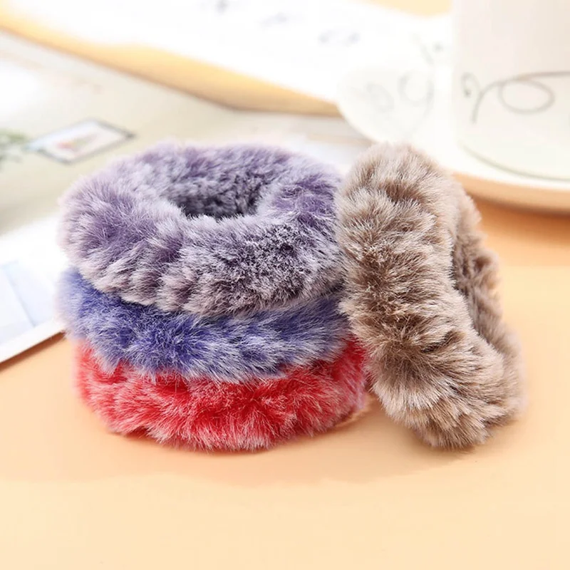 

Women Korean Fake Rabbit Fur Elastic Hair Rope Bands Girls Ponytail Hair Ring Rope Rubber Headwear Hair Accessories