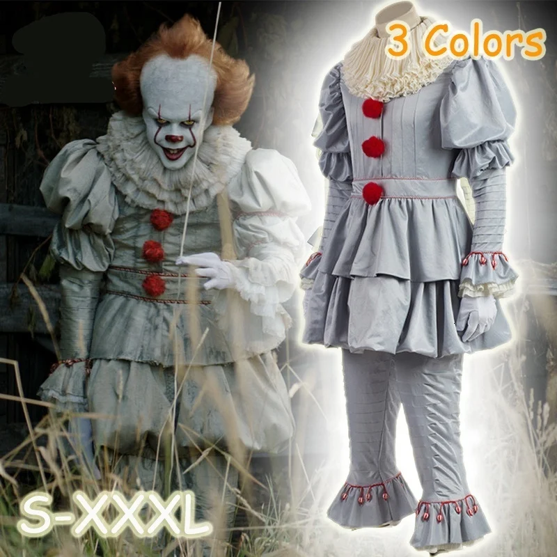Джокер Pennywise Косплей Костюм с маской Стивен Кинг It Chapter Two 2 ужасов клоун Хэллоуин