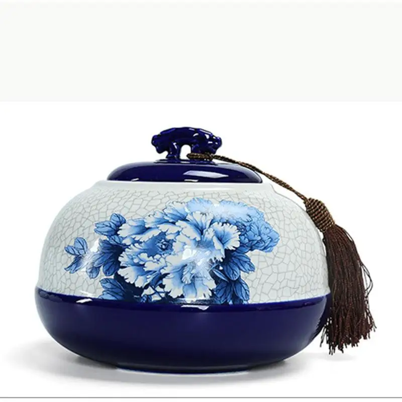 

Chinese Ceramic Tea Box Retro Floral Tea Storage Containers Family Home Porcelain Jar Blue Red Powder Coffee Tea Can Teaware