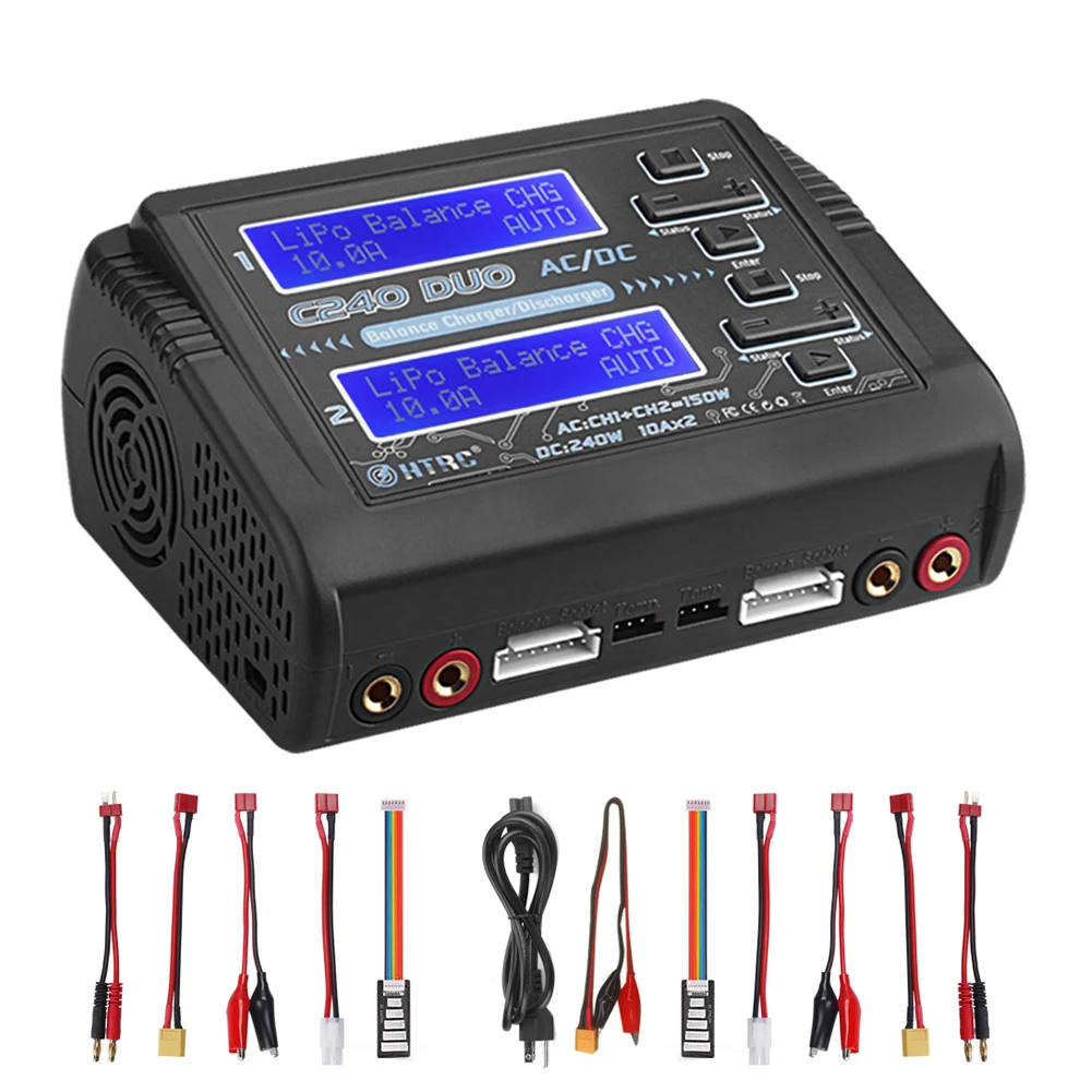 HTRC C240 NiMH зарядное устройство AC 150W DC 240W Двухканальное для аккумуляторов LiHV LiFe Lilon