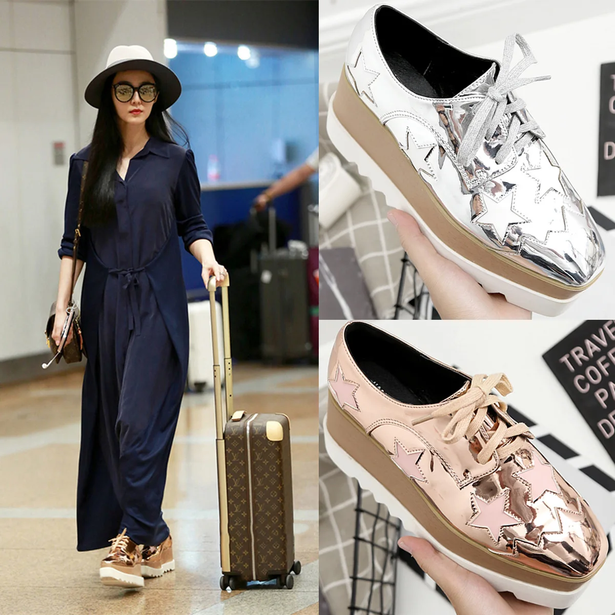 

Platform Shoes Women's Thick Bottomed 2018 New Style British Style Extra High Slanted Heel Lace-up Casual Single Shoes Korean-st