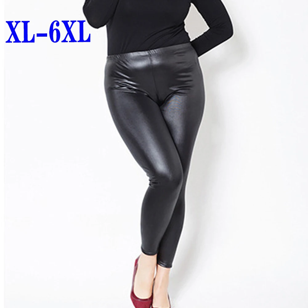 Plus Size XL-6XL Ladies Leggings Women Faux Leather Leggins High Elastic Stretch Skinny Pants Oversize Pencil Trousers Big size | Женская