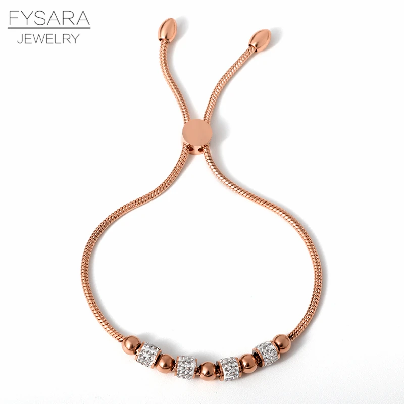 FYSARA 4 цвета из нержавеющей стали золотые черные бусины Crsytals браслеты для женщин Регулируемый Жесткий браслет-цепочка мужские ювелирные изделия для пар
