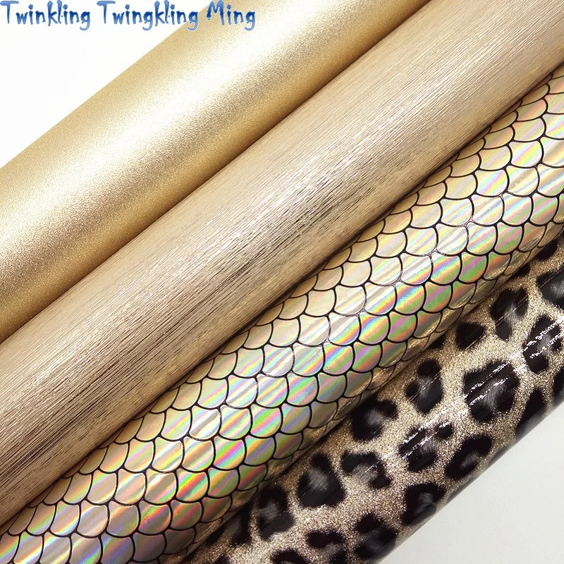 Блестящая золотая ткань леопардовая в горошек из искусственной кожи листы