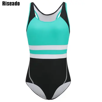 

Riseado Sports One Piece Swimsuit Patchwork Swimwear Women Racer Back Swimsuits Competitive Bathing Suits New 2019 Beachwear