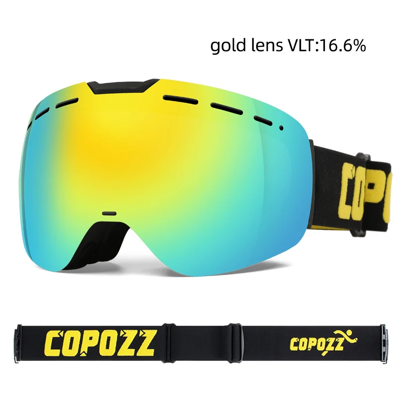 COPOZZ, безрамные лыжные очки с магнитными линзами, скейтборд, лыжи, противотуманные, UV400, очки для сноуборда, мужские, женские, лыжные очки, очки - Цвет: gold