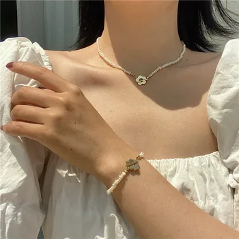 

2020 New Natural Freshwater PeBracelet Necklace Short Choker Flower Clavicle Chain Necklace for Women Party Jewelry Gift