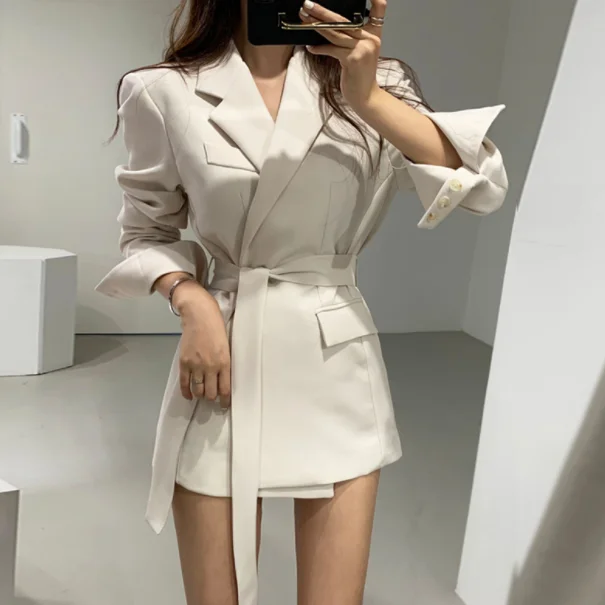 2020 Summer Office Ladies Sashes Belt Loose All Match OL Women New Solid Gentle Simple Chic Full Sleeves Blazers DA701 | Женская одежда