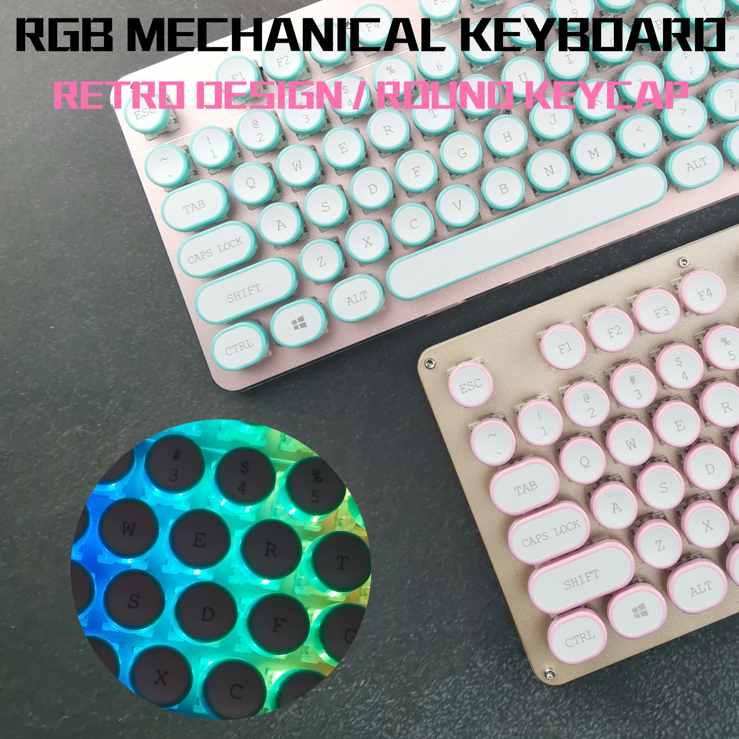 

RGB Steampunk Gaming Mechanical Keyboard Metal Panel Round Retro Keycap Backlit Wired For Desktop Laptop Computer Peripherals