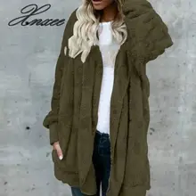 Осенне-зимний женский длинный кардиган большого размера с капюшоном, Повседневные свитера с длинным рукавом, женское однотонное Свободное пальто большого размера Xnxee S-5XL