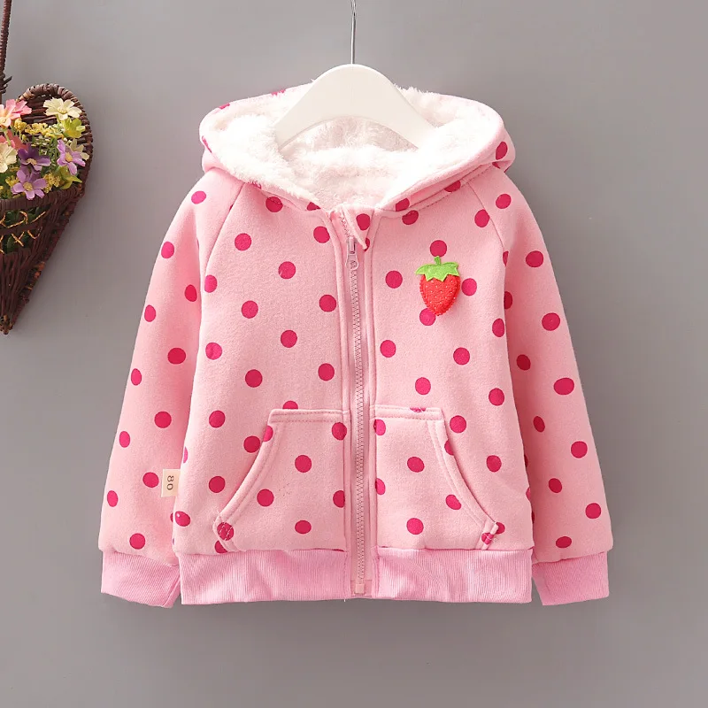 2019 г. Зимние куртки для девочек Теплая Бархатная Детская куртка в горошек осенняя
