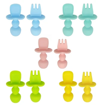 

2 Pcs Baby Silicone Spoon Fork Dinnerware Set BPA Free Feeding Food Tableware F3ME