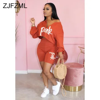 

Letter Print Two Piece Set Women Tracksuit Deep V Neck Full Sleeve Crop Top+Bodycon Shorts Sweat Suit Lounge Wear Matching Sets