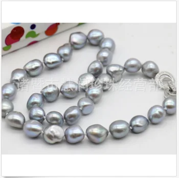 

huge 11-13mm south sea genuine silver gray potato pearl necklace 18"