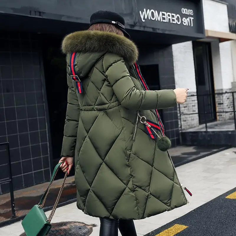 

Winter New Style Mid-length down Jacket Cotton-padded Clothes Women's Korean-style Slim Fit Thick Large Size Cotton-padded Cloth