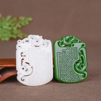 

Natural Green Hand-carved Dragon Jade Pendant Jewelry Necklace Spinach Green Double-sided Carved Dragon Jade Pendant