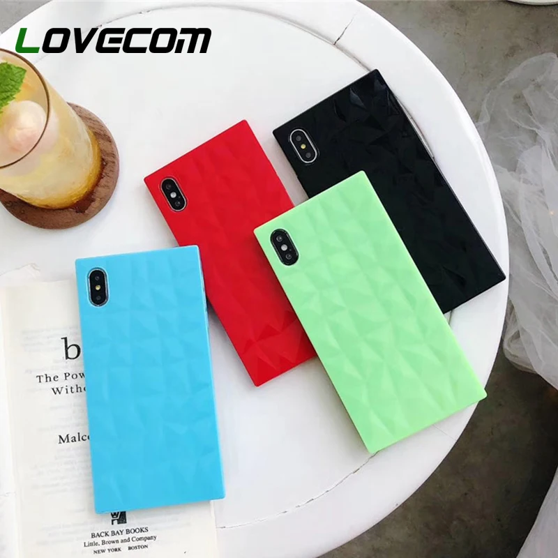 

LOVECOM Luxury Diamond Texture Square Phone Case For iPhone XR X XS Max Case For iPhone 7 8 6 Plus Fitted Soft Plain Phone Cover