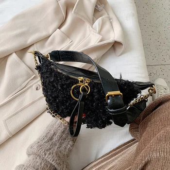 

Winter Plush Chain Chest Bag For Women Waist Pack Shoulder Crossbody Bags Tote Bags Fpr Women Clutches Purse 2020 Lady Handbags