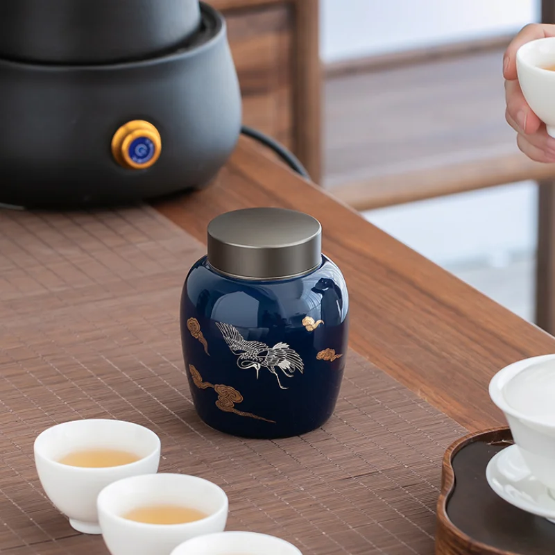 Chinese-style Ceramic Tea Cans for Storage of Tea Sealed Cans for Household Kitchens Creative Portable Alloy Lid Storage tea tin box,tea canister,airtight container