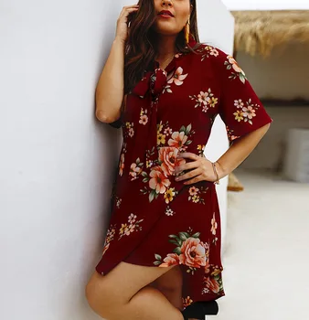 

Bohemian Women Dress Plus Size Summer Floral Print Female Mini Large Dress Short Half Sleeve Retro Vintage Lady Vestidos