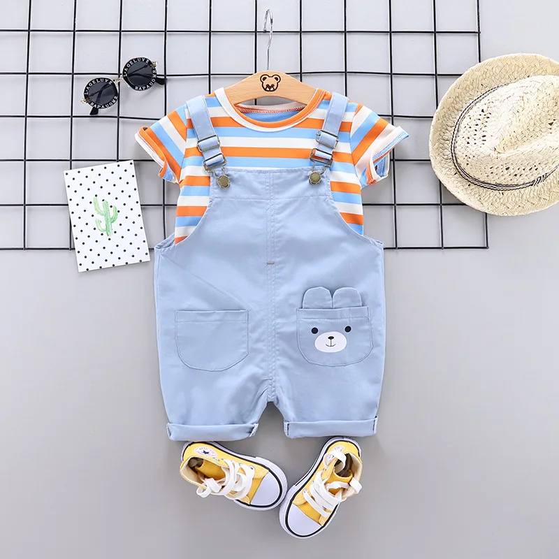 LJW 2022 Cartoon infant Suits Baby Clothing Set for Boys Girls Cute Summer Casual Clothes Set Striped Top+Shorts Kids Clothes Baby Clothing Set near me