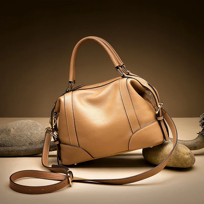 

Genuine Leather Female Bag Head Layer Cowhide Portable Oblique Satchel Leisure Soft Leather Shell Bag Chao 1112