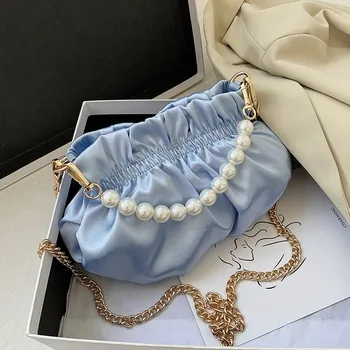 

Pearl Small PU Leather Crossbody Bags for Women New Elegant Sweet Female Shoulder Handbags Solid Color Ladies' Travel Chain Bags