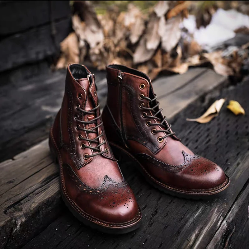 Men's Handmade Leather Boot | Handmade Men | Mens Brogue Boots | Motorcycle Boots - Men's Boots - Aliexpress