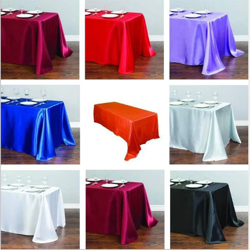 Table Cloth White Satin Tafelklee Rectangle Cover Clothes Wedding Event Party Hotel Decoration 140cmx250cm