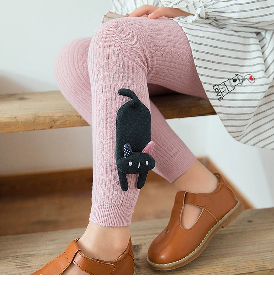 Детские штаны с аппликацией в виде милого кота для девочек, хлопковые кашемировые штаны, леггинсы с эластичной резинкой на талии для девочек, теплые штаны, зимние детские штаны, подарки