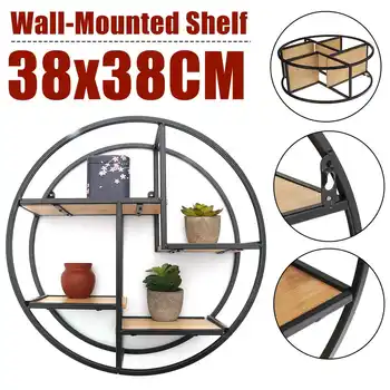 

Creative Modern Home Round Wood Wall Mount Flower Planter Book Storage Shelf Rack Potted Holder Stand Room Background Wall Decor