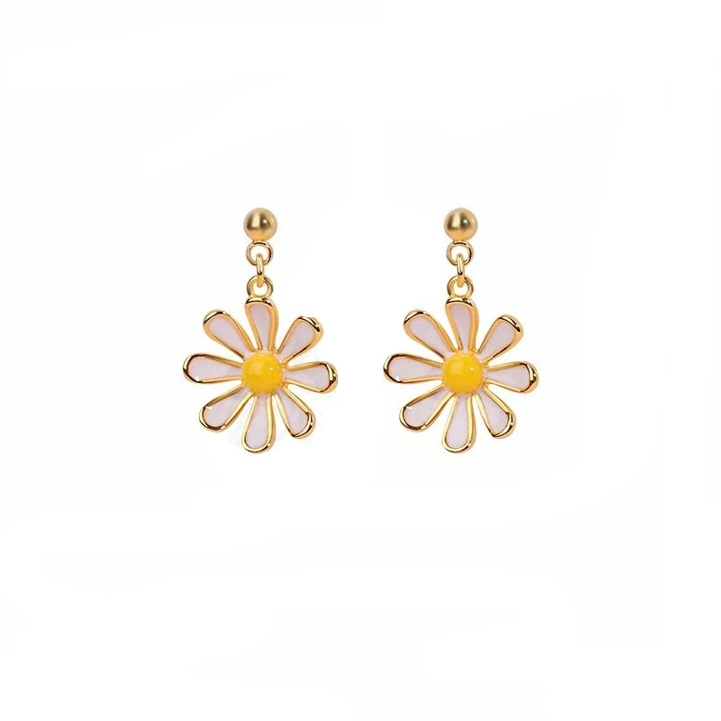 Daisy Yellow Sun Flower Stud Earrings Girl Drop Jewelry Stud Earrings