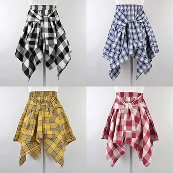 

New summer 2019 casual plaid shirt irregular