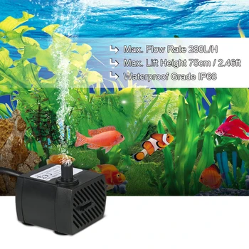 

280L/H 2/2.5/4W Submersible Water Pump for Aquarium Water Gardens and Hydroponic Systems with One Nozzle 4.9ft(1.5m) Power Cord