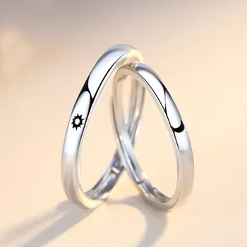 Fashion Simple Opening Sun Moon Ring Minimalist Silver Color Sun Moon Adjustable Ring For Men Women Couple Engagement Jewelry